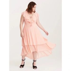 Torrid Insider Lace Up Ruffle Maxi Dress